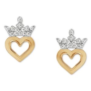 Princess Tiara Heart Crystal Stud Earrings in Sterling Silver & 18k Gold-Plate